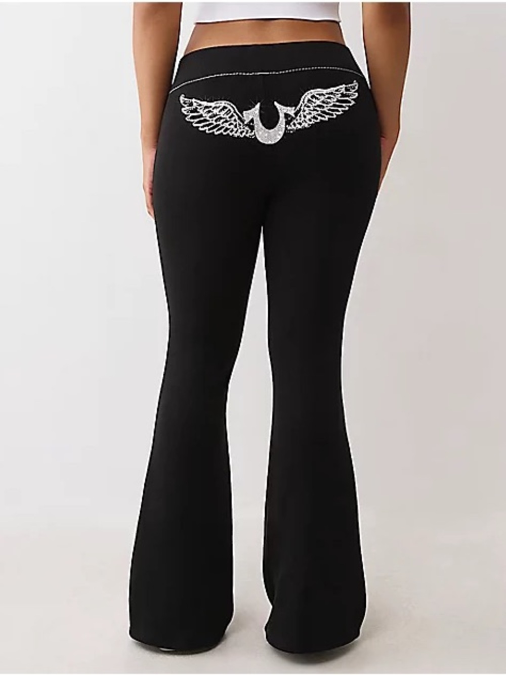 True Religon Y2K style crystal wing black flare sweatpants